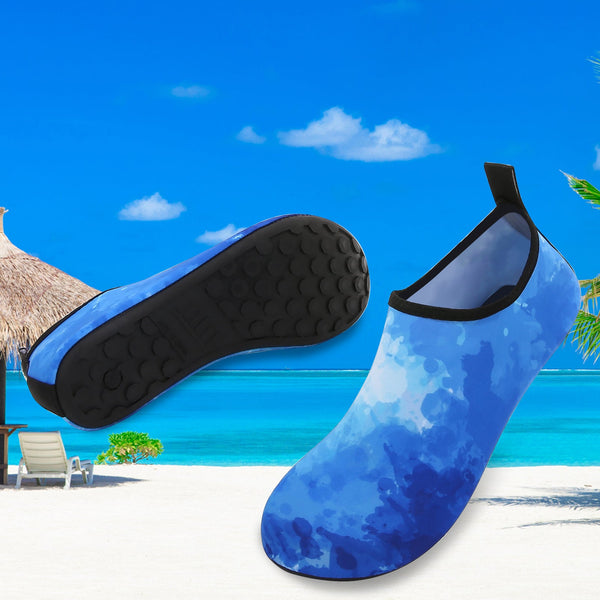 Men and Women a Slip On Barefoot Quick-Dry Beach Aqua Yoga Water Shoes (Watercolor/Blue)