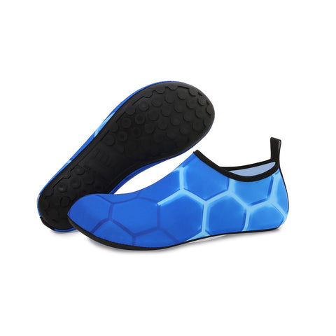 Men and Women a Slip On Barefoot Quick-Dry Beach Aqua Yoga Water Shoes (Neon Hexagon/Blue)