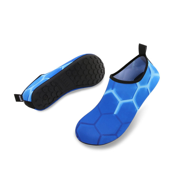 Men and Women a Slip On Barefoot Quick-Dry Beach Aqua Yoga Water Shoes (Neon Hexagon/Blue)