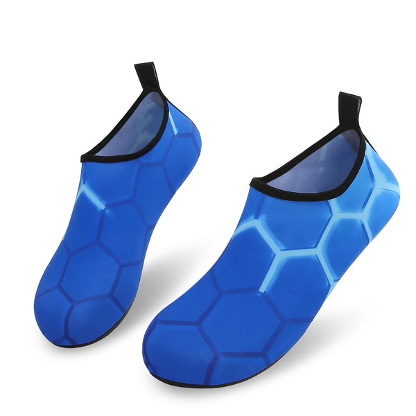 Men and Women a Slip On Barefoot Quick-Dry Beach Aqua Yoga Water Shoes (Neon Hexagon/Blue)
