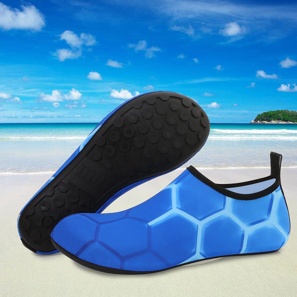Men and Women a Slip On Barefoot Quick-Dry Beach Aqua Yoga Water Shoes (Neon Hexagon/Blue)
