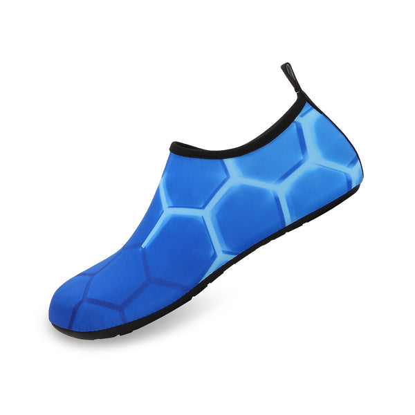 Men and Women a Slip On Barefoot Quick-Dry Beach Aqua Yoga Water Shoes (Neon Hexagon/Blue)