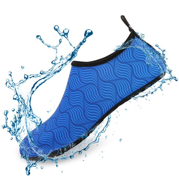 Men and Women a Slip On Barefoot Quick-Dry Beach Aqua Yoga Water Shoes (Multi wave/Blue)