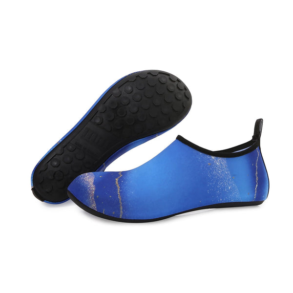 Men and Women a Slip On Barefoot Quick-Dry Beach Aqua Yoga Water Shoes (Glitter/Blue Gold)
