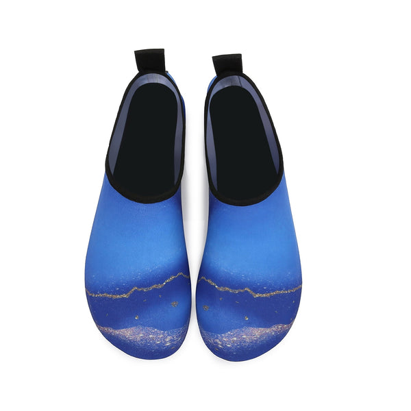 Men and Women a Slip On Barefoot Quick-Dry Beach Aqua Yoga Water Shoes (Glitter/Blue Gold)