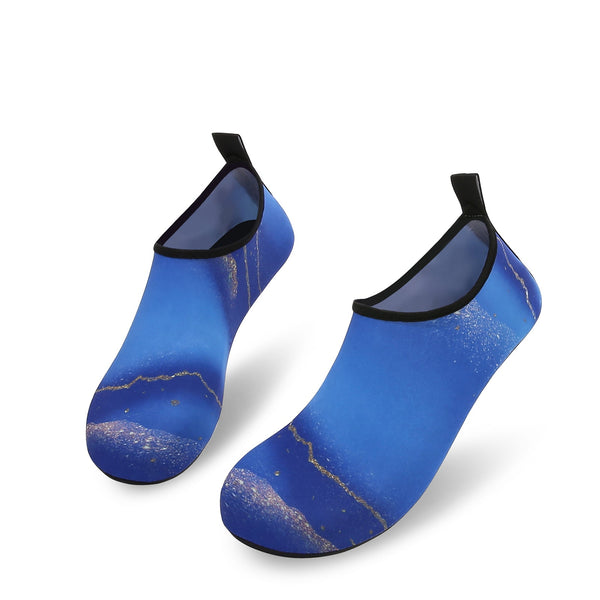 Men and Women a Slip On Barefoot Quick-Dry Beach Aqua Yoga Water Shoes (Glitter/Blue Gold)