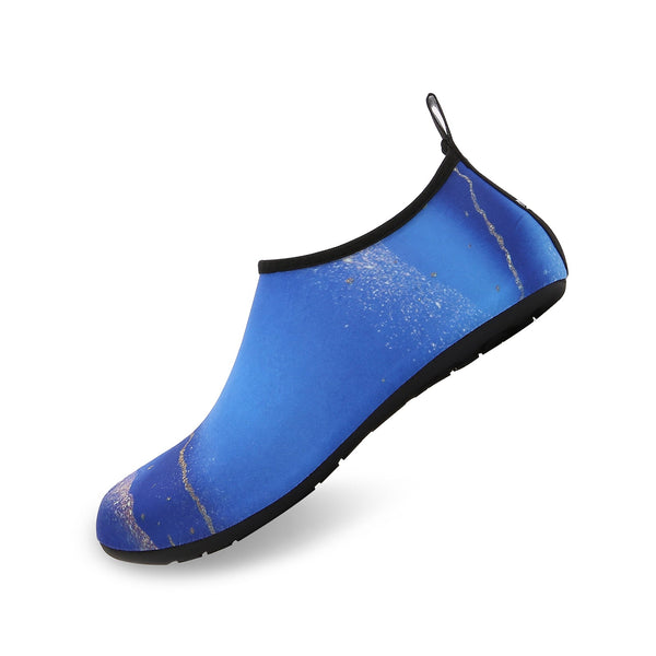 Men and Women a Slip On Barefoot Quick-Dry Beach Aqua Yoga Water Shoes (Glitter/Blue Gold)