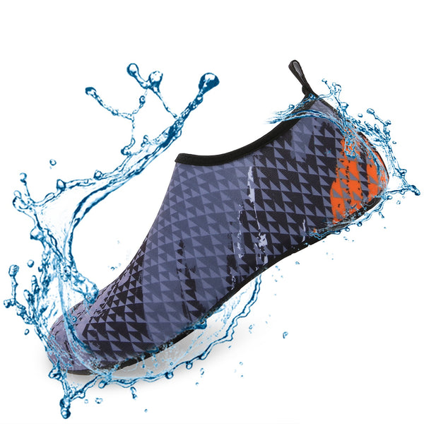 Men and Women a Slip On Barefoot Quick-Dry Beach Aqua Yoga Water Shoes (Triangle/Grey)
