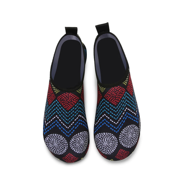 Men and Women a Slip On Barefoot Quick-Dry Beach Aqua Yoga Water Shoes (Geometric/Black)