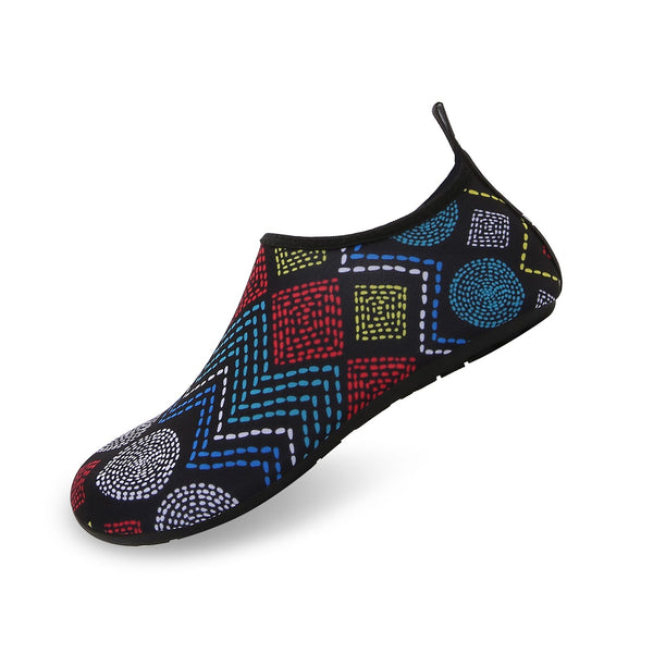Men and Women a Slip On Barefoot Quick-Dry Beach Aqua Yoga Water Shoes (Geometric/Black)