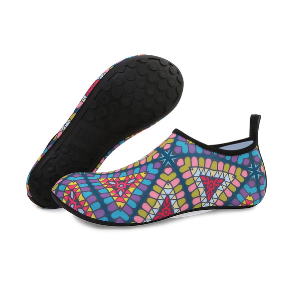 Men and Women a Slip On Barefoot Quick-Dry Beach Aqua Yoga Water Shoes (Indian Triangle/multicolor)