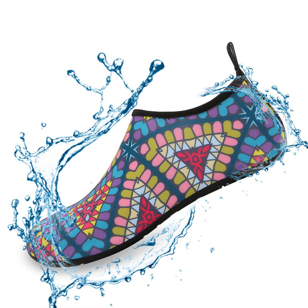 Men and Women a Slip On Barefoot Quick-Dry Beach Aqua Yoga Water Shoes (Indian Triangle/multicolor)