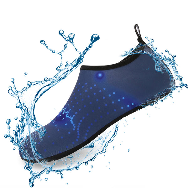 Men and Women a Slip On Barefoot Quick-Dry Beach Aqua Yoga Water Shoes (Glowing Dots/Navy)