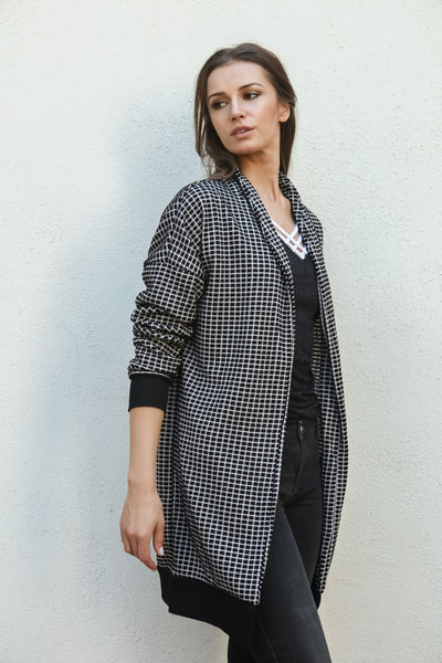 Women Gingham Checkered Casual Open Front Sweater Knit Longline Cardigan - Shop Lev
