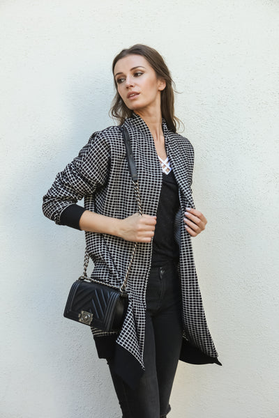 Women Gingham Checkered Casual Open Front Sweater Knit Longline Cardigan - Shop Lev