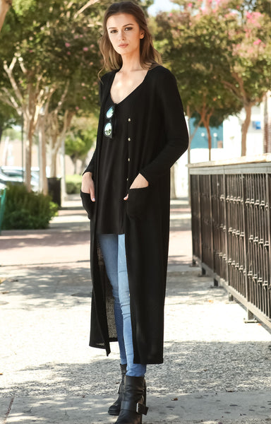Women Lightweight Waffle Sweater Knit Long Sleeve Drape Maxi Duster Cardigan - Shop Lev