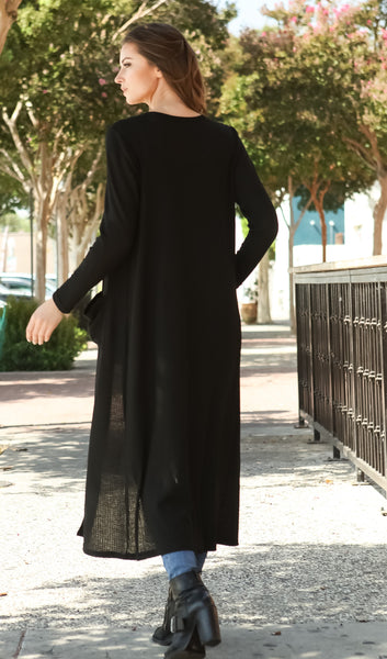 Women Lightweight Waffle Sweater Knit Long Sleeve Drape Maxi Duster Cardigan - Shop Lev