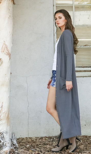 Women Lightweight Waffle Sweater Knit Long Sleeve Drape Maxi Duster Cardigan - Shop Lev