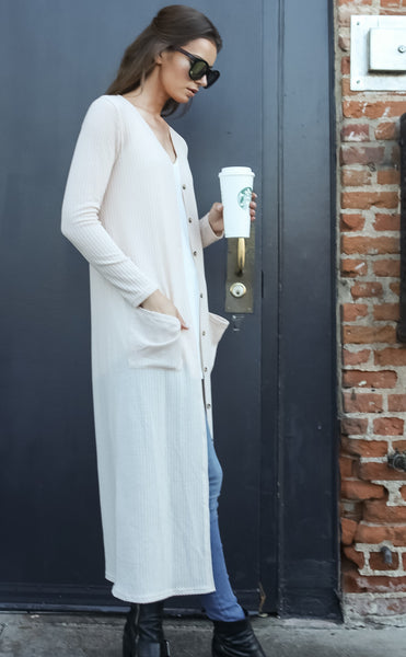 Women Lightweight Waffle Sweater Knit Long Sleeve Drape Maxi Duster Cardigan - Shop Lev