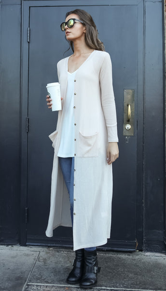 Women Lightweight Waffle Sweater Knit Long Sleeve Drape Maxi Duster Cardigan - Shop Lev
