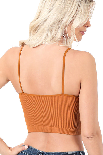 Ribbed Knit Seamless Spaghetti Strap Cropped Cami