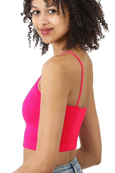 Ribbed Knit Seamless Spaghetti Strap Cropped Cami