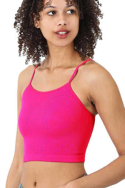 Ribbed Knit Seamless Spaghetti Strap Cropped Cami