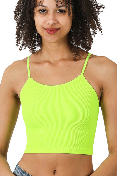 Ribbed Knit Seamless Spaghetti Strap Cropped Cami