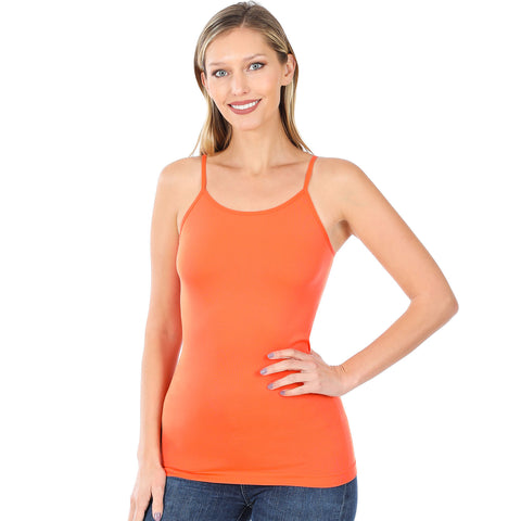 Women Basic Seamless Slim Fit Longline Undershirt Spaghetti Camisole Tank Top with Adjustable Straps