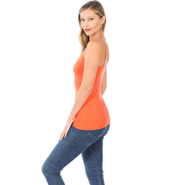 Women Basic Seamless Slim Fit Longline Undershirt Spaghetti Camisole Tank Top with Adjustable Straps