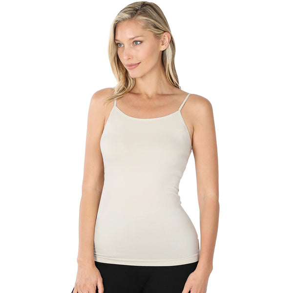 Women Basic Seamless Slim Fit Longline Undershirt Spaghetti Camisole Tank Top with Adjustable Straps