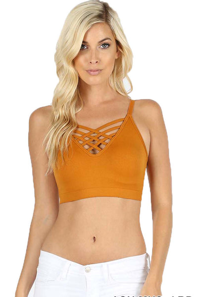 Sexy Cross Straps Seamless Crop Camisole Style Sports Bra with Removable Pads for Women …