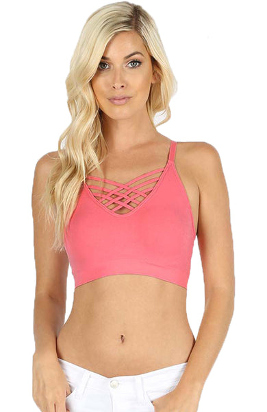 Sexy Cross Straps Seamless Crop Camisole Style Sports Bra with Removable Pads for Women …
