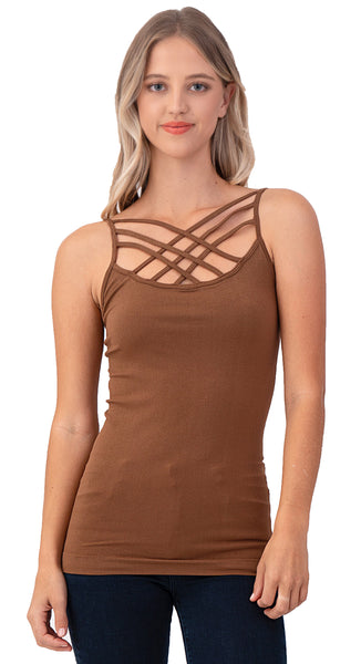 Women Sexy Front Criss Cross Straps Camisole Tank Top - Shop Lev