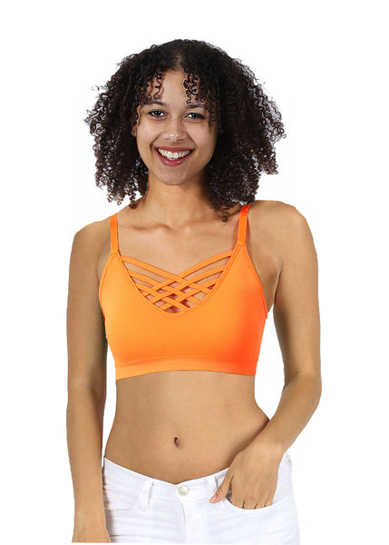 Sexy Cross Straps Seamless Crop Camisole Style Sports Bra with Removable Pads for Women …