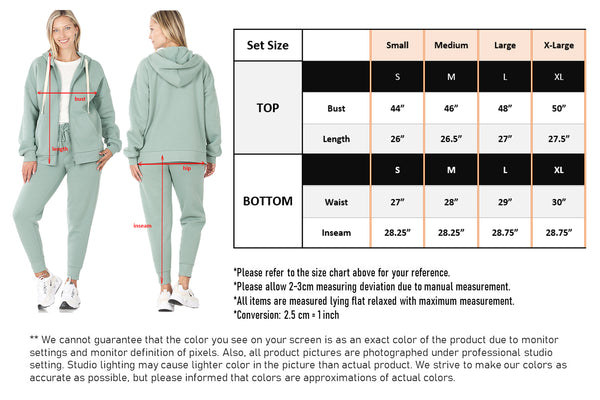 ZENANA Women 2 Piece Set Full-Zip Hoodie Jacket and Jogger Pants