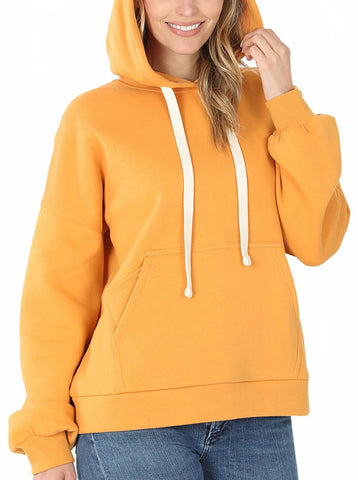 Women's Drop Shoulder Relaxed Fit Fleece Pullover Hooded Sweatshirts with Front Pocket