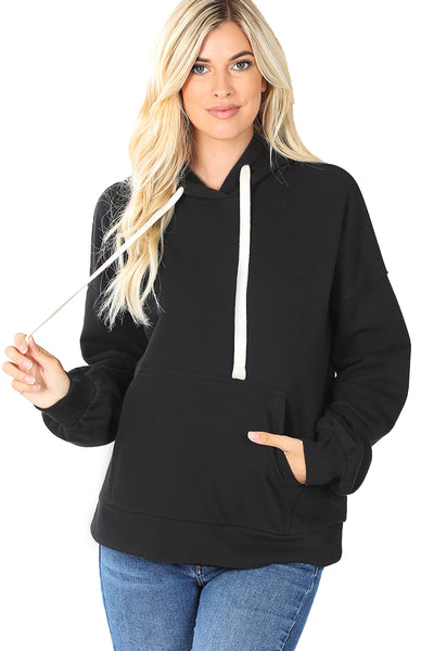 Women's Drop Shoulder Relaxed Fit Fleece Pullover Hooded Sweatshirts with Front Pocket