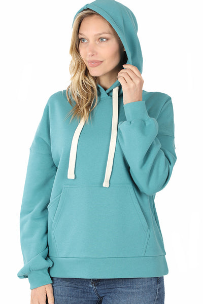 Women's Drop Shoulder Relaxed Fit Fleece Pullover Hooded Sweatshirts with Front Pocket