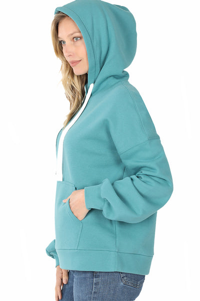 Women's Drop Shoulder Relaxed Fit Fleece Pullover Hooded Sweatshirts with Front Pocket