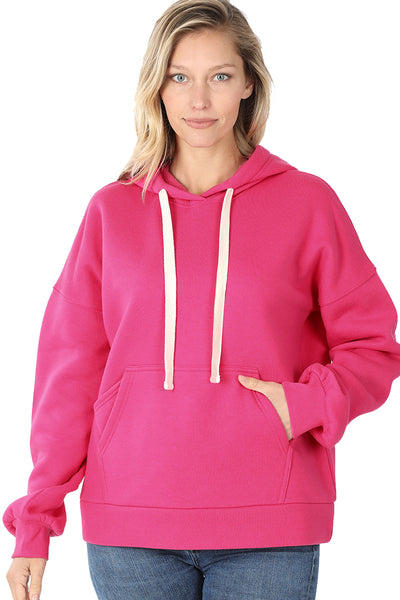 Women's Drop Shoulder Relaxed Fit Fleece Pullover Hooded Sweatshirts with Front Pocket