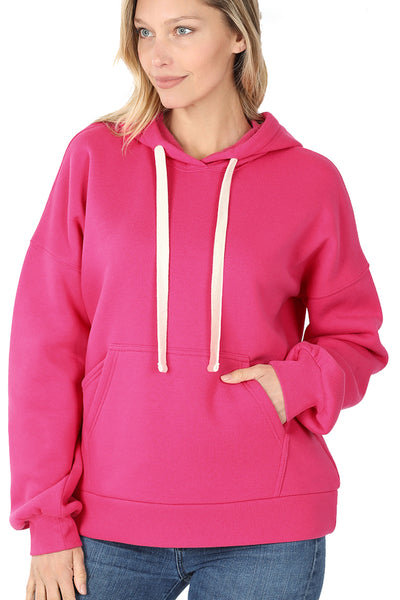 Women's Drop Shoulder Relaxed Fit Fleece Pullover Hooded Sweatshirts with Front Pocket