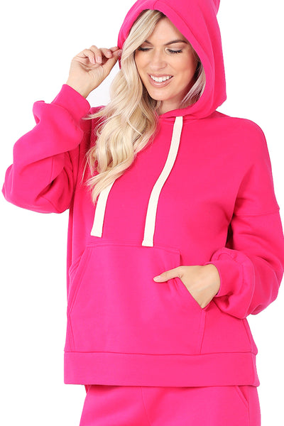 Women's Drop Shoulder Relaxed Fit Fleece Pullover Hooded Sweatshirts with Front Pocket