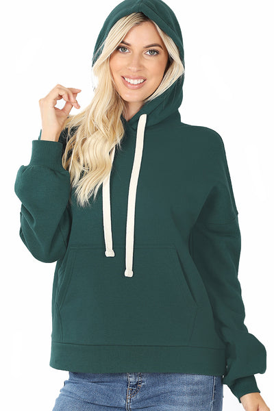 Women's Drop Shoulder Relaxed Fit Fleece Pullover Hooded Sweatshirts with Front Pocket