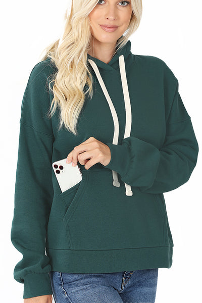 Women's Drop Shoulder Relaxed Fit Fleece Pullover Hooded Sweatshirts with Front Pocket