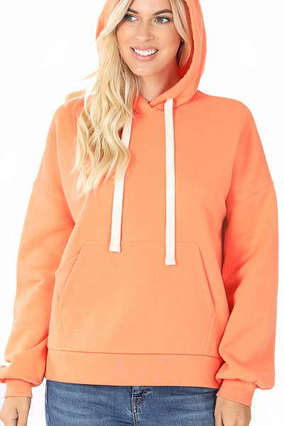 Women's Drop Shoulder Relaxed Fit Fleece Pullover Hooded Sweatshirts with Front Pocket