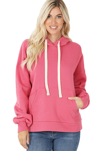 Women's Drop Shoulder Relaxed Fit Fleece Pullover Hooded Sweatshirts with Front Pocket