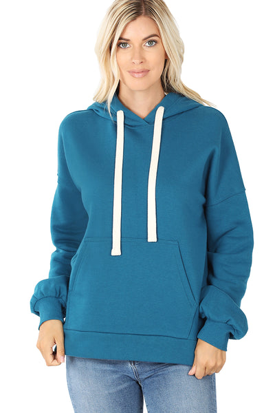 Women's Drop Shoulder Relaxed Fit Fleece Pullover Hooded Sweatshirts with Front Pocket