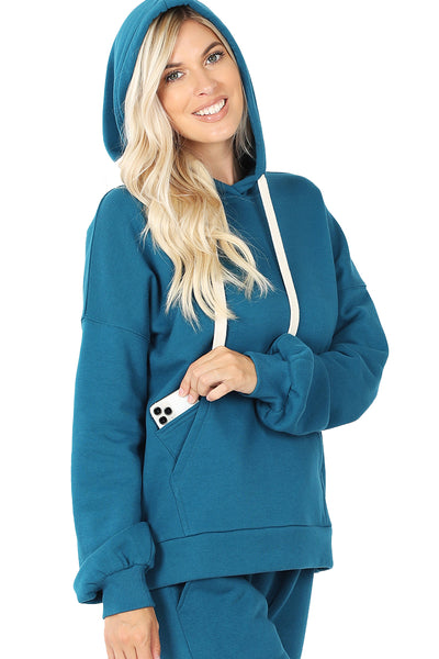 Women's Drop Shoulder Relaxed Fit Fleece Pullover Hooded Sweatshirts with Front Pocket