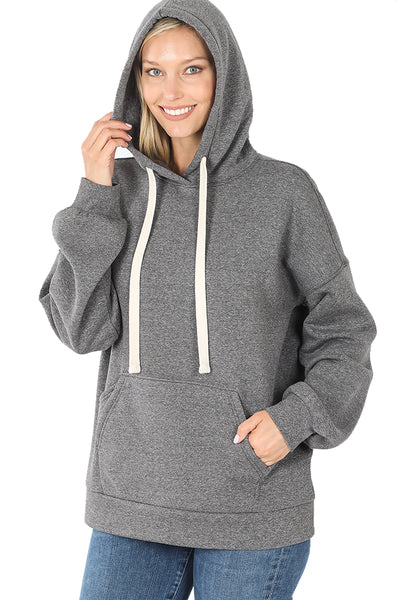 Women's Drop Shoulder Relaxed Fit Fleece Pullover Hooded Sweatshirts with Front Pocket
